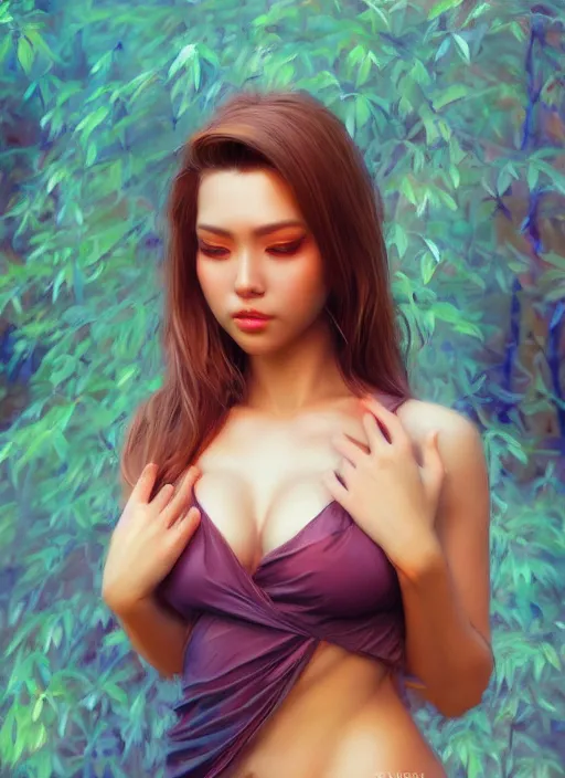 Image similar to photo of a gorgeous female in the style of stefan kostic, realistic, professionally, half body shot, sharp focus, 8 k high definition, insanely detailed, intricate, elegant, art by stanley lau and artgerm, bokeh foliage