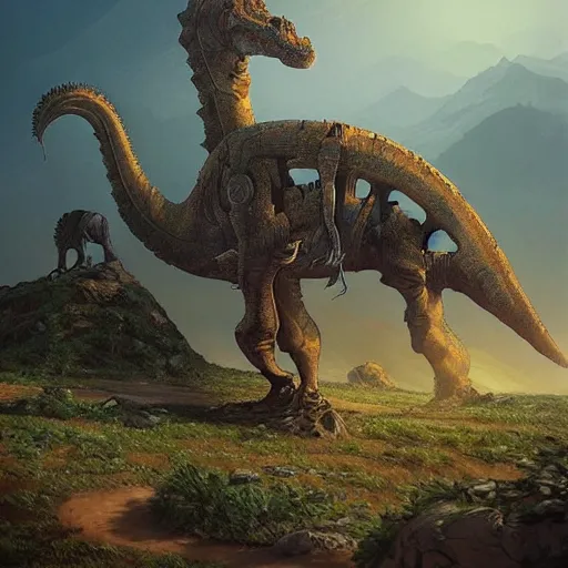 Prompt: “a giant mechanical sauropod dinosaur near mountains, D&D, fantasy, intricate, cinematic lighting, highly detailed, digital painting, artstation, concept art, smooth, sharp focus, illustration, art by Artgerm and Greg Rutkowski and Alphonse Mucha”