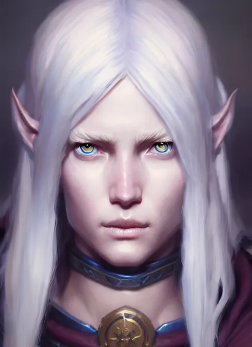 Image similar to a fantasy style portrait painting of shy white female paladin with blonde hair and blue eyes shy, scar under left eye, holy oil painting unreal 5 daz. rpg portrait extremely detailed artgerm greg rutkowski _ greg