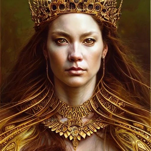 Image similar to highly detailed portrait of a majestic lioness queen in the form of a beautiful woman. d & d. art by donato giancola, ayami kojima, ruan jia, martin schoeller. trending on artstation, intricate details, energetic composition, golden ratio, concept art, illustration, elegant art, global illuminaition