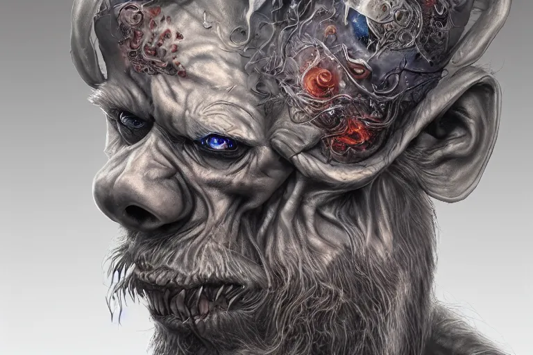 Image similar to a wlop 3 d render of very very very very highly detailed beautiful mystic portrait of a phantom undead mage ape with whirling galaxy around, tattoos by anton pieck, intricate, extremely detailed, digital painting, artstation, concept art, smooth, sharp focus, illustration, intimidating lighting, incredible art,