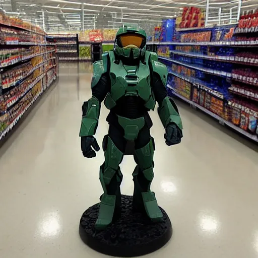 Image similar to master chief standing in a walmart