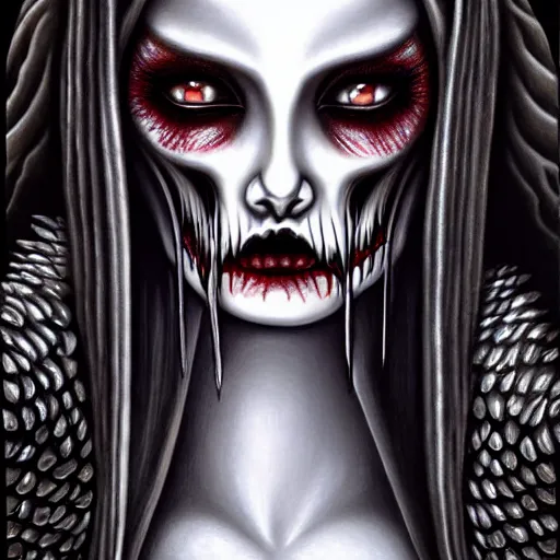 Image similar to close up portrait, goddess of death, by anne stokes, photorealism, highly detailed