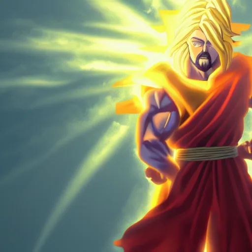 Image similar to jesus christ as a super saiyan 4k, digital art, artstation