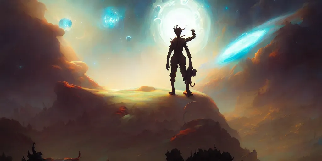 Image similar to The Loneliness of the Cosmic Artist, by Peter Mohrbacher and Andreas Rocha and Craig Mullins