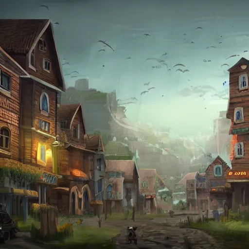 Image similar to large town, game concept art, illustration,