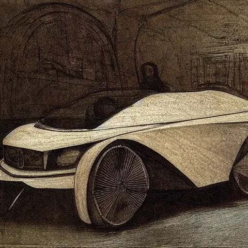 Image similar to a sketch of a supercar by leonardo da vinci