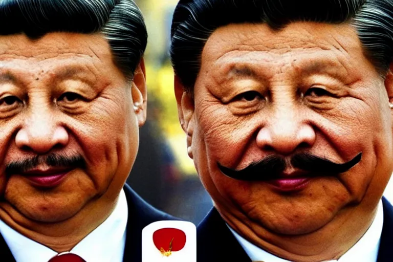 Prompt: xi jinping with mustache and beard closeup