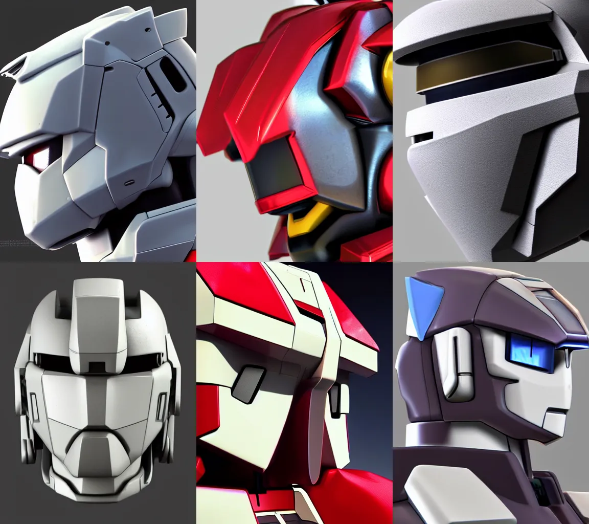 Prompt: gundam robot head closeup, jeki chan actor face!!! detailed, modern, redshift render, ultra realistic