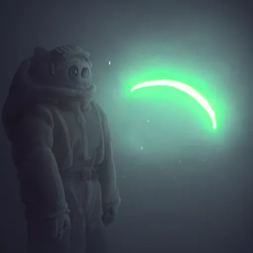 Image similar to grainy atmospheric monster with glowing eyes