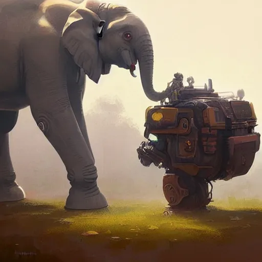 Image similar to 🤖🐘, Greg rutkowski, Trending artstation, cinematográfica, digital Art