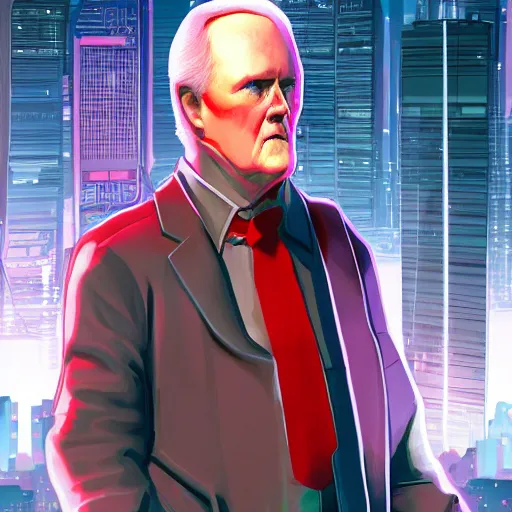 Image similar to cyberpunk john lithgow as the leader of a futuristic communist nation, cybernetics, sharp lines, digital, artstation, colored in