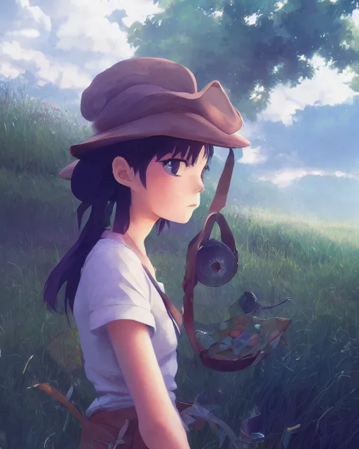 Image similar to farmer girl, full shot, atmospheric lighting, detailed face, by makoto shinkai, stanley artger m lau, wlop, rossdraws, james jean, andrei riabovitchev, marc simonetti, krenz c