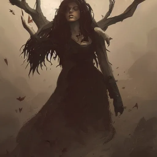 Image similar to dark autumn witch by greg rutkowski