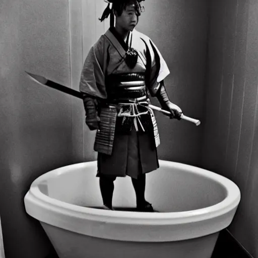 Image similar to samurai cleaning the toilet