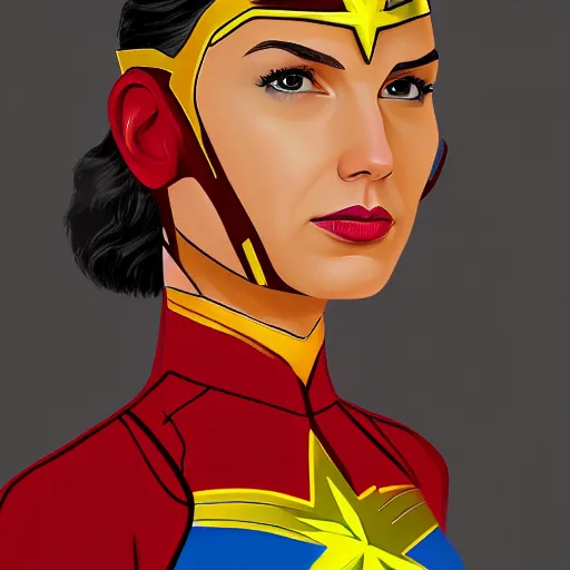 Image similar to Digital painting of Gal Gadot as Captain Marvel