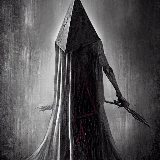 Prompt: pyramid head, horror, gruesome, optical illusion