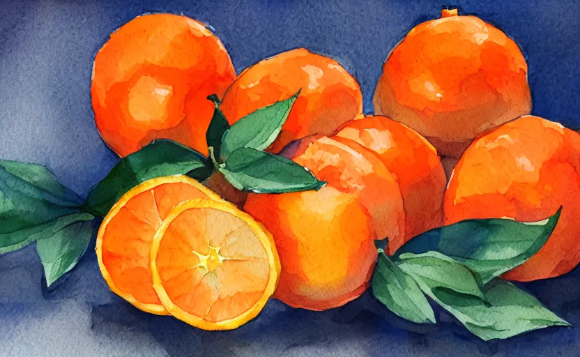 Image similar to watercolor painting of oranges