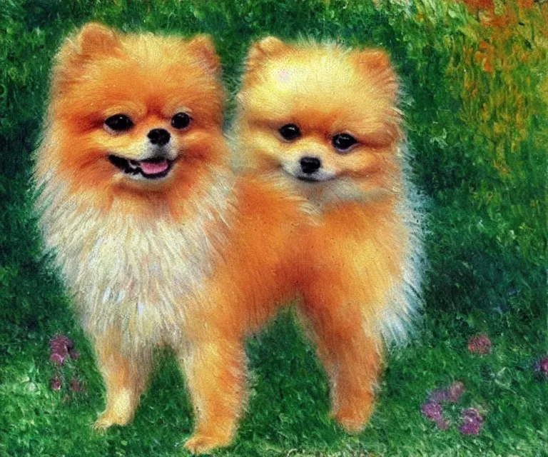 Image similar to pomeranian, cute, monet, oil painting