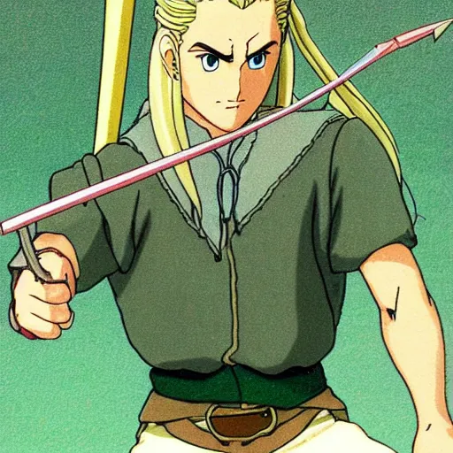 Image similar to legolas from the anime lord of the rings (1986), studio ghibli, very detailed, realistic