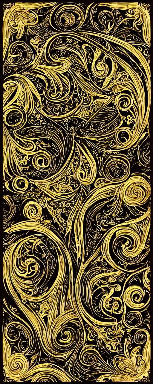 Image similar to decorative border, art nouveau gilded swirls and spirals, black background, trending on cgsociety