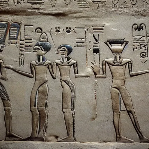 Image similar to gray aliens on a ancient egypt wall