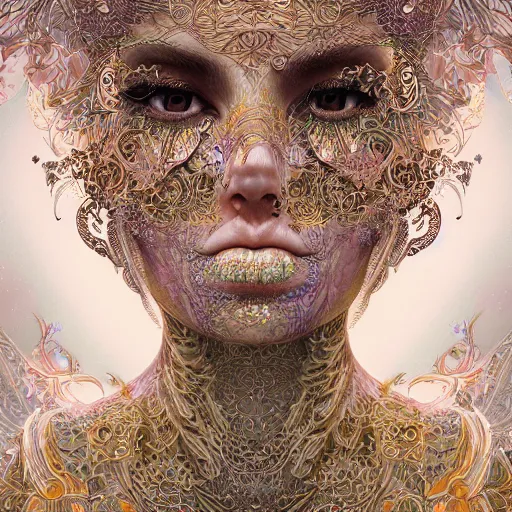 Image similar to wonderful princess of fractals and patterns, beautiful face, hyper detailed, background intricate and detailed, ornate 8 k gorgeous intricate detailed, octane render