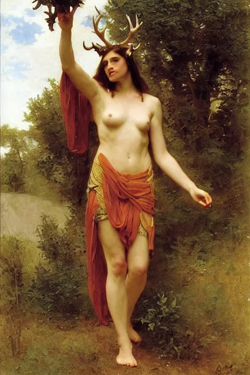 Image similar to druid shaman with antlers, bouguereau