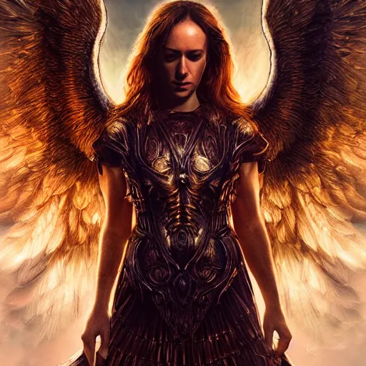 Image similar to majestic gracious archangel michael portrait, atmospheric lighting, painted, menacing, intricate, volumetric lighting, beautiful, rich deep colours masterpiece, golden hour, sharp focus, ultra detailed, by leesha hannigan, ross tran, thierry doizon, kai carpenter, ignacio fernandez rios