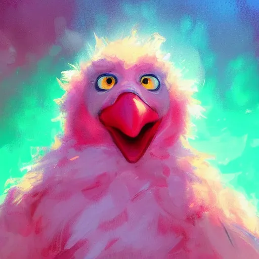 Image similar to a portrait of big bird rainy background, pink bright art masterpiece artstation. 8 k, sharp high quality artwork in style of jose daniel cabrera pena and greg rutkowski, concept art by tooth wu, hearthstone card game artwork.