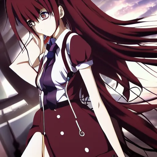 Image similar to Anime key visual of Kurisu from Steins;Gate, abstract clockwork background ,official media