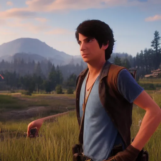 Prompt: Film still of Percy Jackson, from Red Dead Redemption 2 (2018 video game)