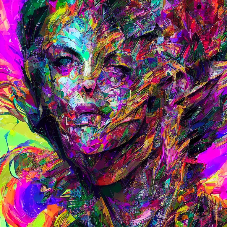 Image similar to hyper-maximalist overdetailed half portrait half collage slightly abstract pesudofigurative digital illustration by archan nair feat hakan hisim inspired by works of android jones. Pschedelic visionary artwork.