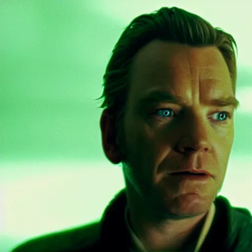 Image similar to film still of old ewan mcgregor as a ghost in star wars, blue ghost, transparent, epic lighting, highley detailled, kodak film