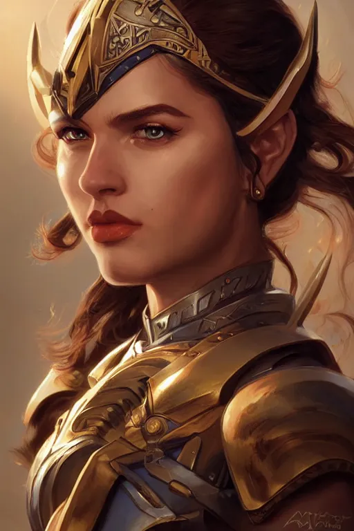 Image similar to amazon valkyrie athena, d & d, fantasy, portrait, highly detailed, headshot, digital painting, trending on artstation, concept art, sharp focus, illustration, art by artgerm and greg rutkowski and magali villeneuve