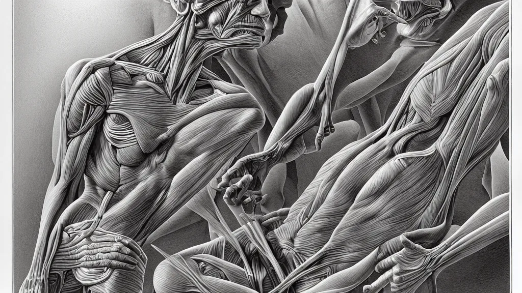 Image similar to highly detailed illustration of the human anatomy by juan gatti, by moebius!!, by gottfried bammes, by alex grey