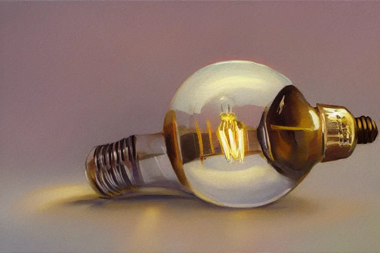 Image similar to a cinematic painting of a lightbulb