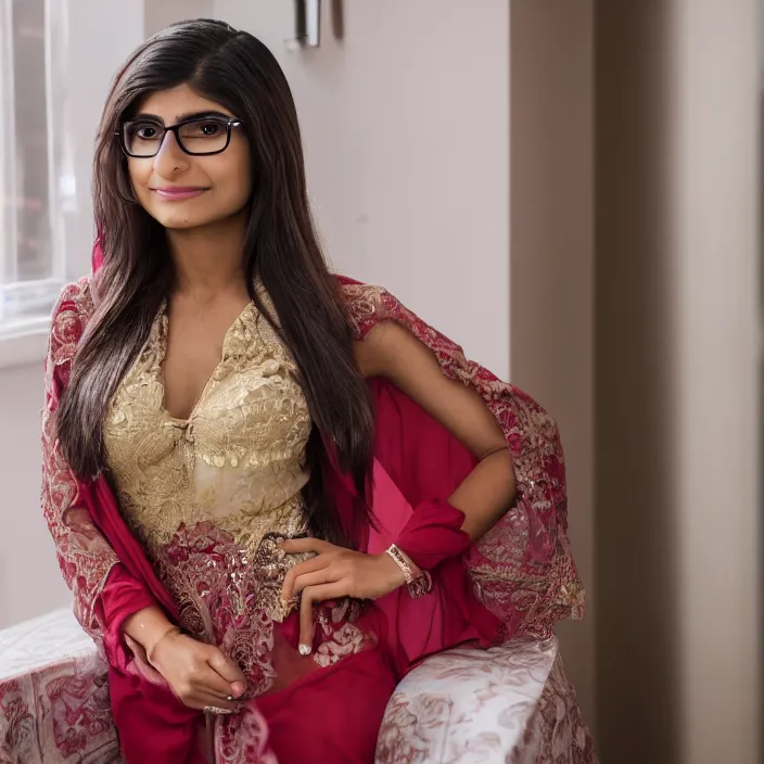 Image similar to Movie still of Mia Khalifa wearing Kebaya, directed by Steven Spielberg, natural light, detailed face, CANON Eos C300, ƒ1.8, 35mm, 8K, medium-format print