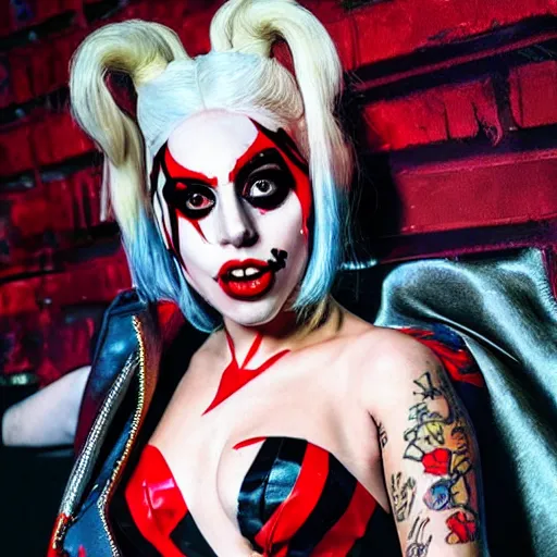 Prompt: lady gaga as harley quinn highly detailed