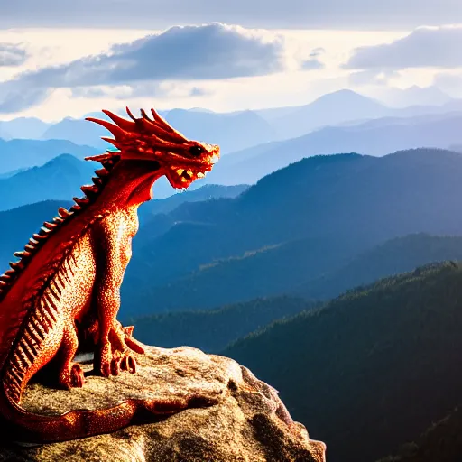 Image similar to A dragon sitting on a mountain, 4K photograph, natural lighting