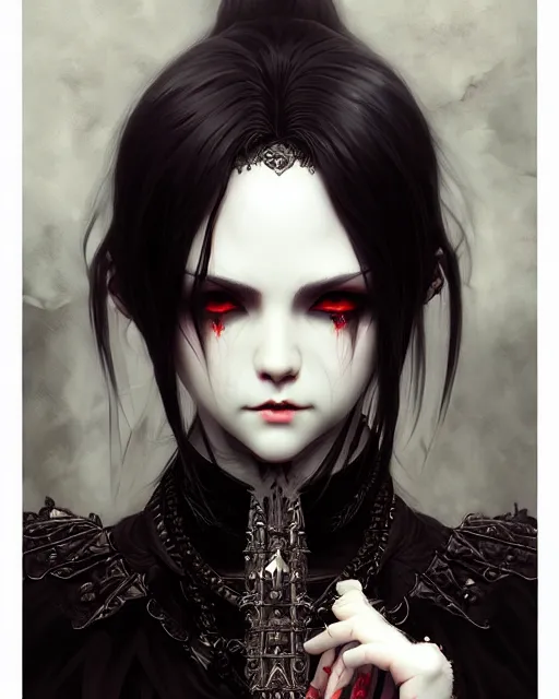 Image similar to dark vampire, character portrait, concept art, intricate details, highly detailed by ilya kuvshinov and gustave dore, wenjun lin,