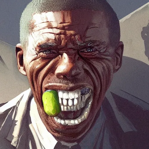 Image similar to old man portrait, grenade in his teeth, flat background, greg rutkowski gta san andreas art