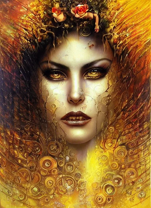 Image similar to magic enlightened cult psychic enchanted woman, painted face, third eye, energetic consciousness psychedelic scene, epic surrealism expressionism symbolism, perfect, by karol bak, louise dalh - wolfe, masterpiece