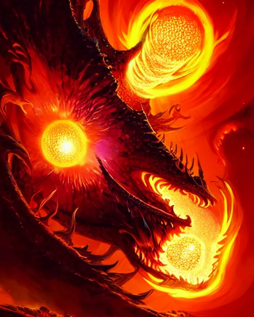 Image similar to dragon hatching inside a supernova solar flare, sun molten lava explosion, fantasy character portrait, ultra realistic, anime key visual, full body concept art, intricate details, highly detailed by greg rutkowski, ilya kuvshinov, gaston bussiere, craig mullins, simon bisley