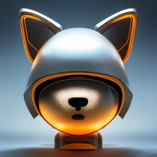 Image similar to product photo of a futuristic stylized pet robot, kitten puppy teddy mix, super cute robot face, big eyes small mouth, by artgerm and greg rutkowski and marc newson, alphonse mucha, zaha hadid, side view, volumetric light, detailed, octane render, midsommar