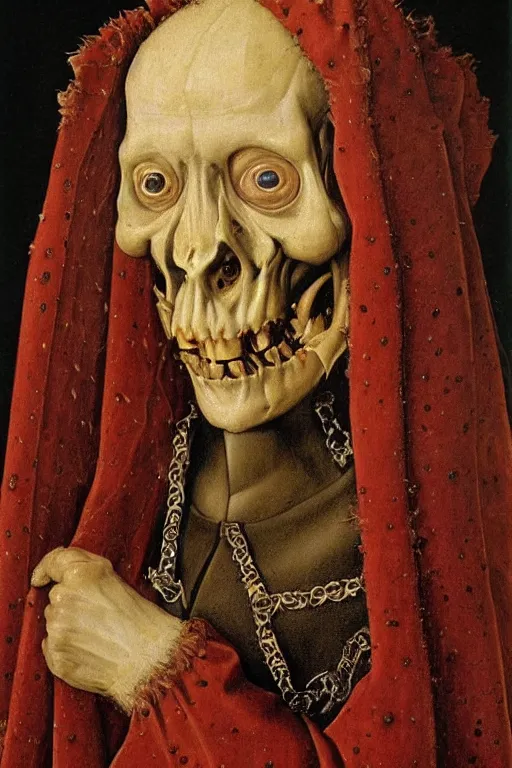 Image similar to portrait of ainz ooal gown, oil painting by jan van eyck, northern renaissance art, oil on canvas, wet - on - wet technique, realistic, expressive emotions, intricate textures, illusionistic detail