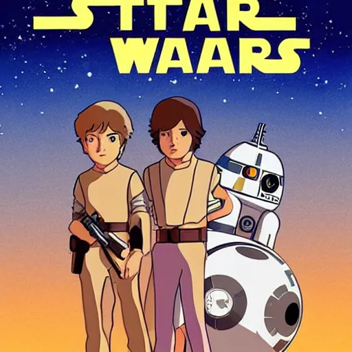 Image similar to Star Wars A New Hope poster in the style of Studio Ghibli