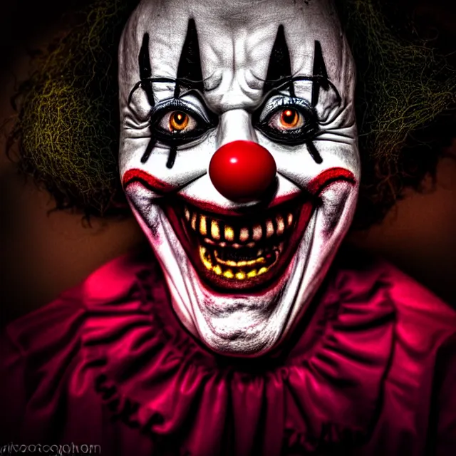 Image similar to creepy clown in your house at night, 8 k, hdr, smooth, award - winning photo