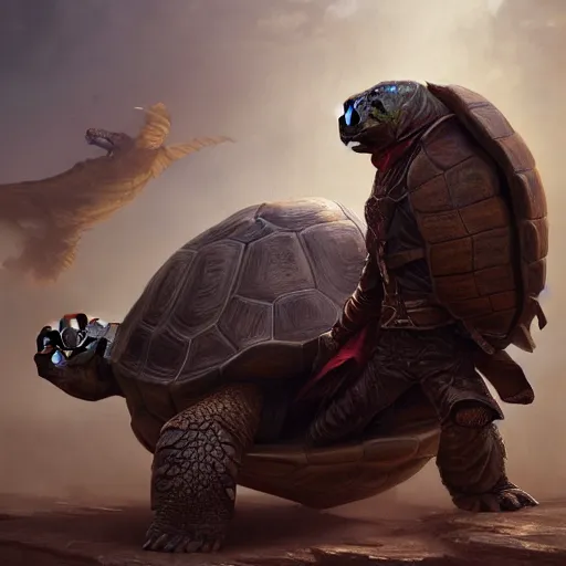 Image similar to a tortoise fantasy hero for hire, large turtle shell shield, no armor, dramatic light, high detail, fantasy background, painted by stanley lau, painted by greg rutkowski, painted by stanley artgerm, digital art, trending on artstation