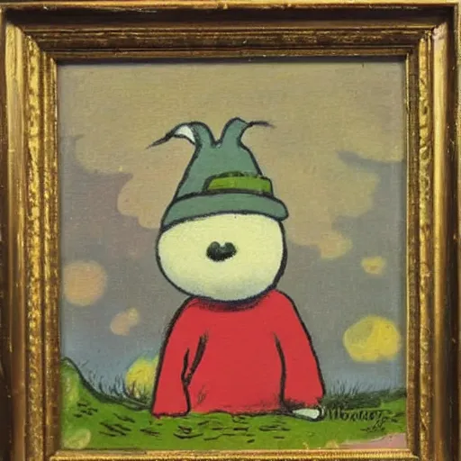 Image similar to moomin, oil painting, met collection, vintage comic